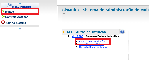 Menu para Cadastrar Recurso